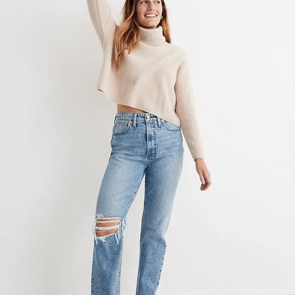 Madewell The Perfect Vintage Straight Cut Off Jean: Ripped Knee Edition - Picture 1 of 13